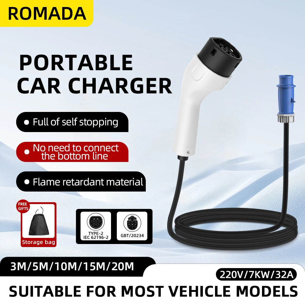 ROMADA Type2 IEC62196-2 For El - Portable Ev Charger 32A Type 2 Cee Plug 评论和价格
