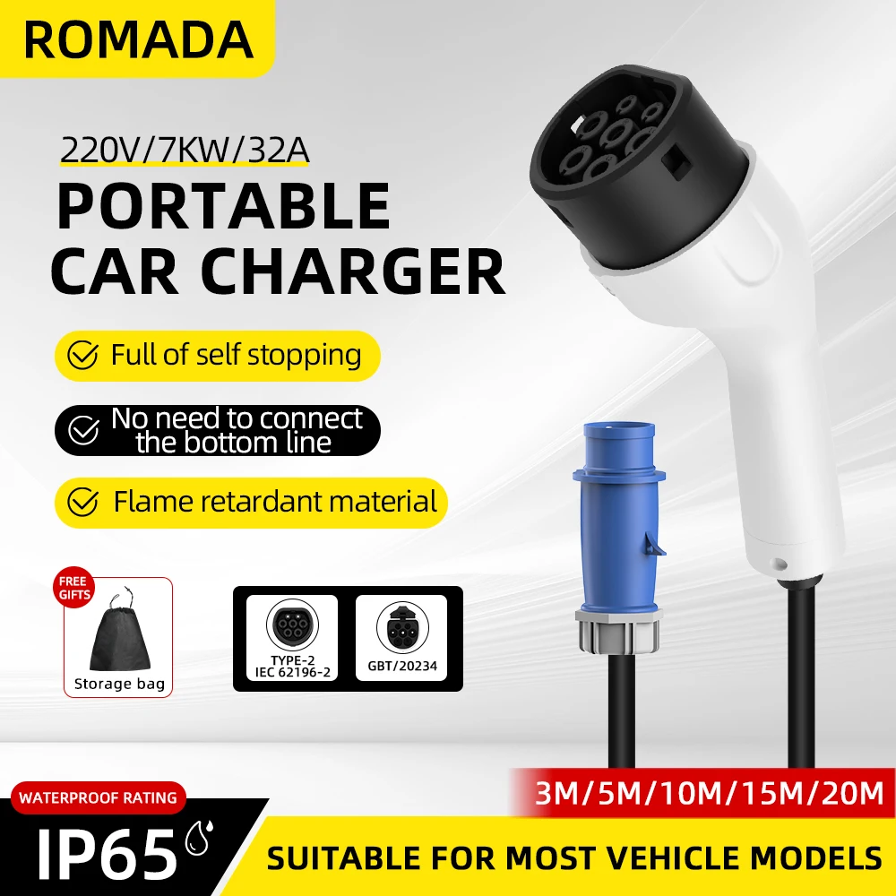 ROMADA Type2 IEC62196-2 For El - Portable Ev Charger 32A Type 2 Cee Plug 评论和价格