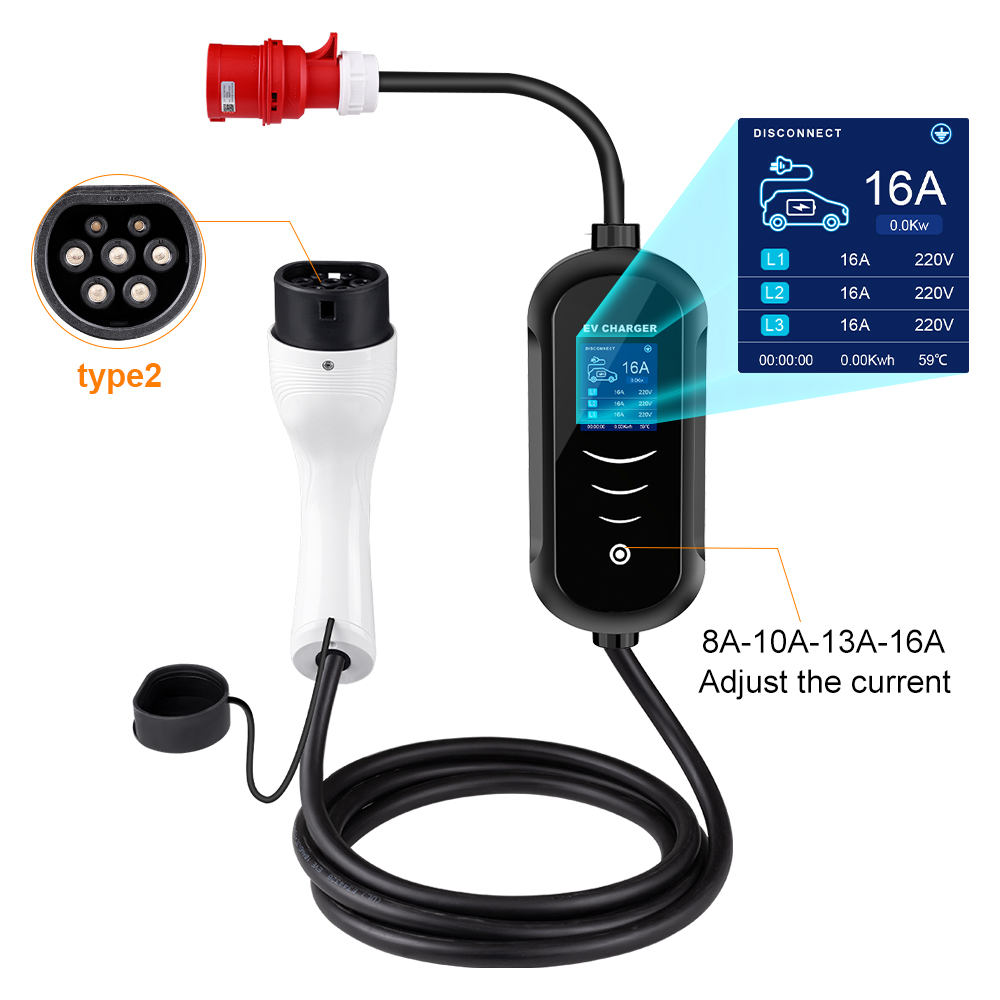 IPENGEN 11KW 16A 3 Phase EV Po - Portable Ev Charger 32A Type 2 Cee Plug 评论和价格